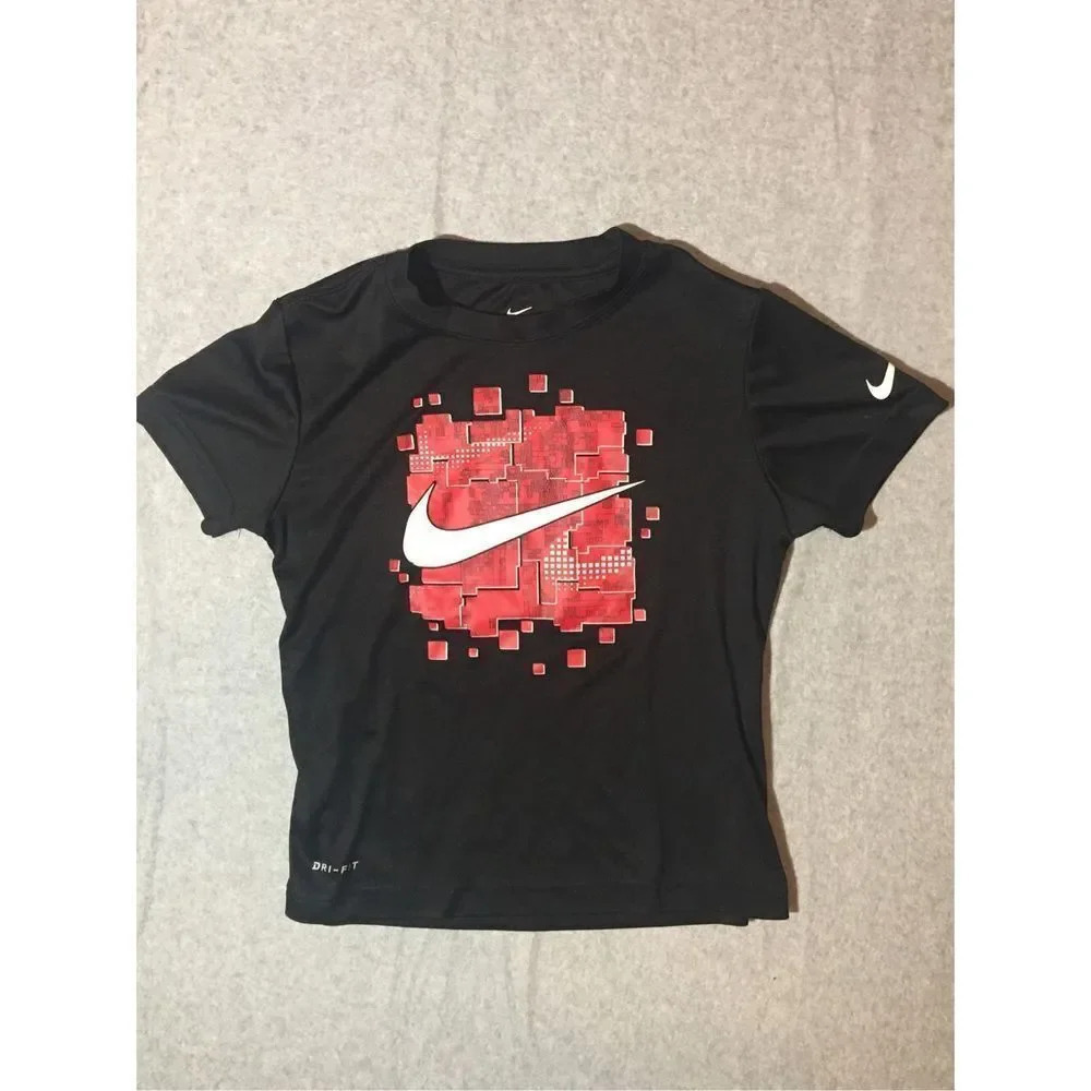 Kids Nike Shirt Size 7 Red Blocky Minecraft Style Gaming Swoosh Athletic Cute